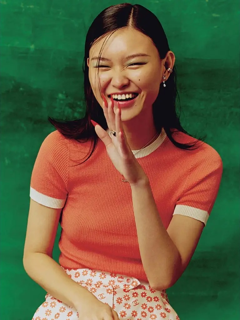 Chanel Coral Knit Ribbed Top With Cream Trim And Cc Logo Size 36 — image 6 of 6